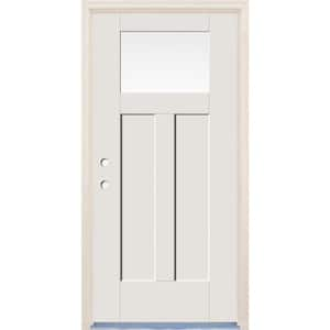 36 in. x 80 in. Right-Hand 1 Lite Unfinished Fiberglass Prehung Front Door with 6-9/16 in. Frame and Nickel Hinges