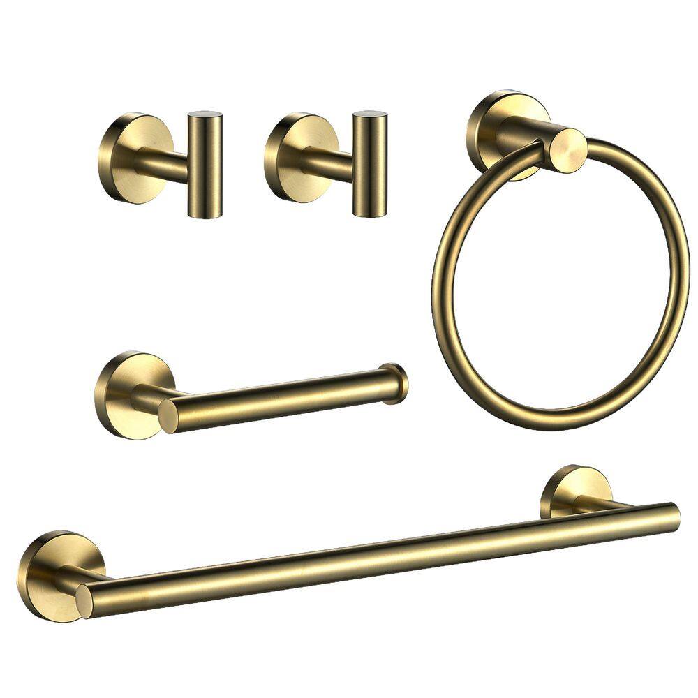 Bathroom Hardware Set 5-Pieces Towel Bar, Towel Ring, Robe Hook, Toilet Paper Holder Wall Mounted Gold price history on PriceWatchPro
