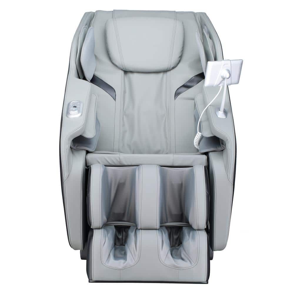 Black and Gray Faux Leather Full Body Massage Chair with Heating and USB Port