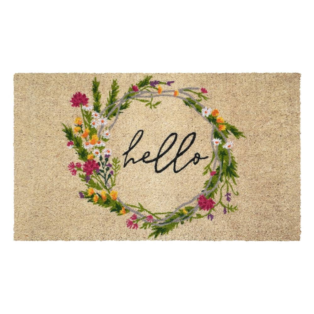 18" x 30" Beige Coir Floral Wreath Outdoor Doormat