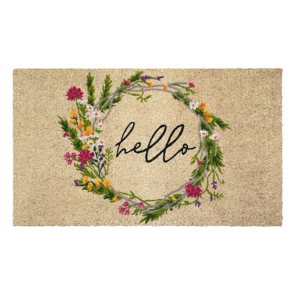 Cottage Floral Wreath Multi-Colored 18 in. x 30 in. Indoor or Outdoor Doormat