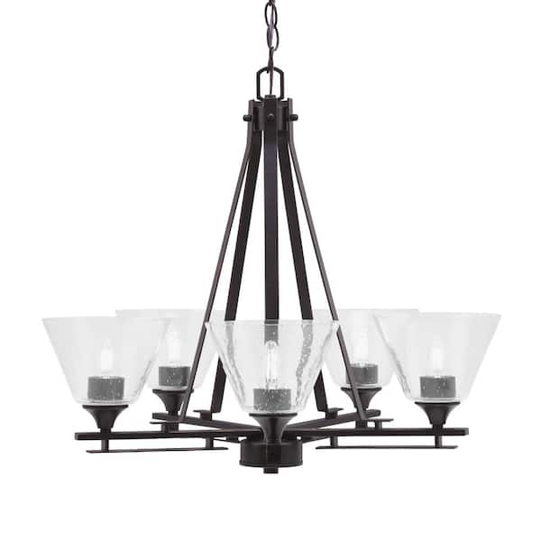 Unbranded Ontario 24.25 in. 5-Light Dark Granite Geometric Chandelier for Dinning Room with Clear Bubble Shades No Bulbs Included