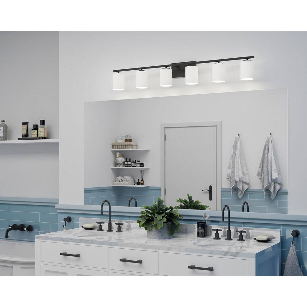 Textured Black Six-Light Bath Vanity with Etched Glass Shades