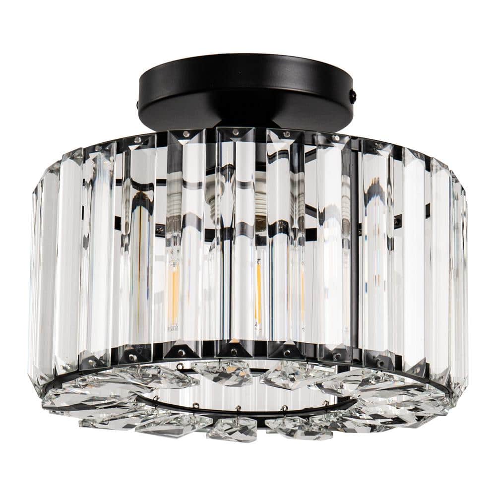 10 in. 1-Light Black Modern Semi-Flush Mount with Crystal Shade and No Bulbs Included price history on PriceWatchPro