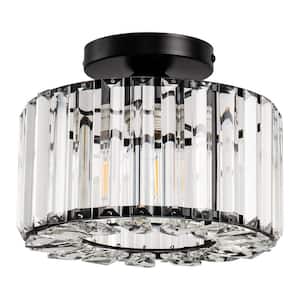 10 in. 1-Light Black Modern Semi-Flush Mount with Crystal Shade and No Bulbs Included