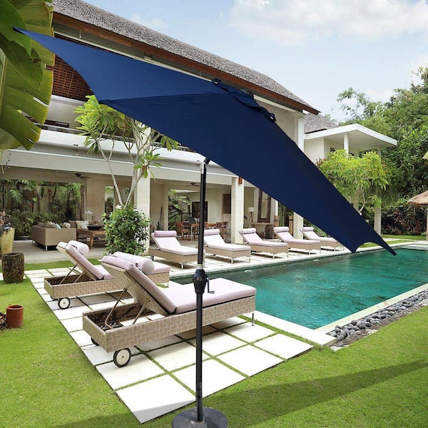 Otryad 9 ft. Steel Hexagon Patio Market Umbrella Outdoor Table Umbrella with Push Button Tilt and Crank in Navy Blue