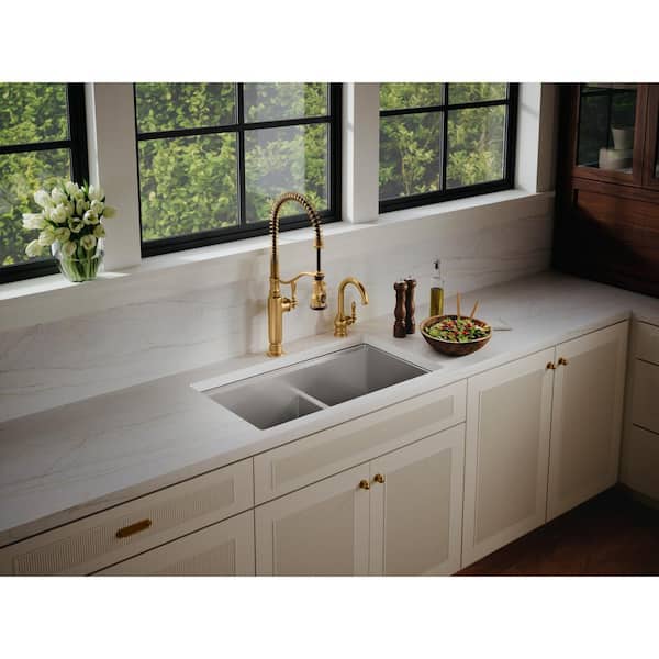 KOHLER Strive 32 in. Undermount Double Bowl Stainless Steel Workstation Kitchen Sink