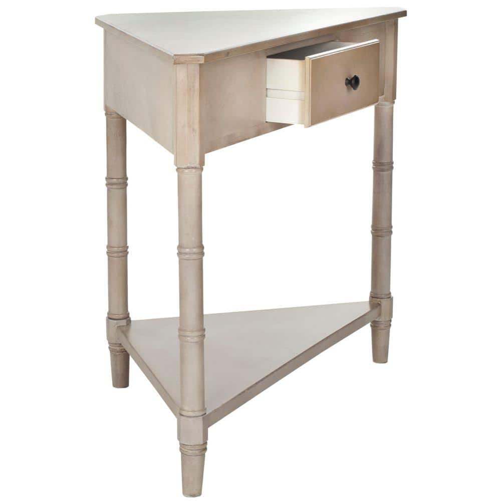 Vintage Gray Triangular Wood Corner Desk with Storage