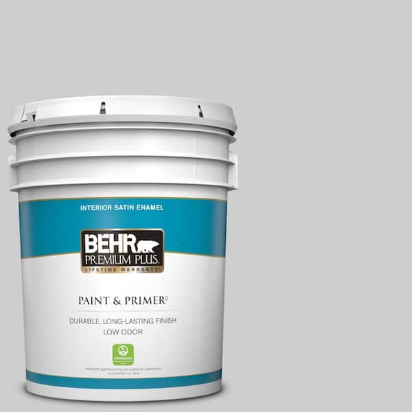 BEHR PREMIUM PLUS 5 gal. #770E-2 Silver Screen color Satin Enamel Low Odor Interior Paint & Primer