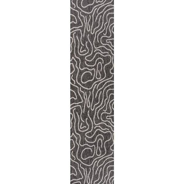Nolan Modern Coastal Organic Shapes Black/Cream 2 ft. x 8 ft. Indoor/Outdoor Runner Rug
