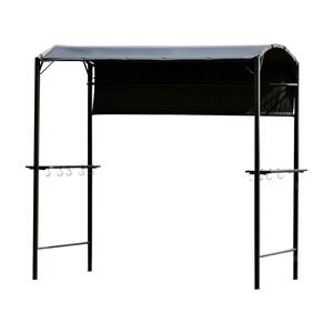 7 ft. x 6.8 ft. Outdoor Patio Steel BBQ Grill Gazebo Canopy in Gray with Side Awning, Bar Counters and Hooks