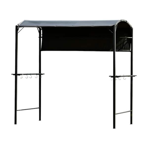 Flynama 7 ft. x 6.8 ft. Outdoor Patio Steel BBQ Grill Gazebo Canopy in Gray with Side Awning, Bar Counters and Hooks