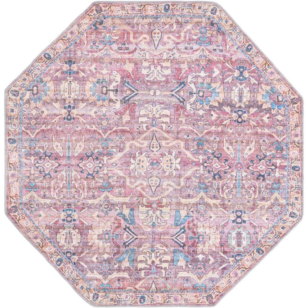 Nostalgia Octagon Pink Easy-Care Synthetic Area Rug