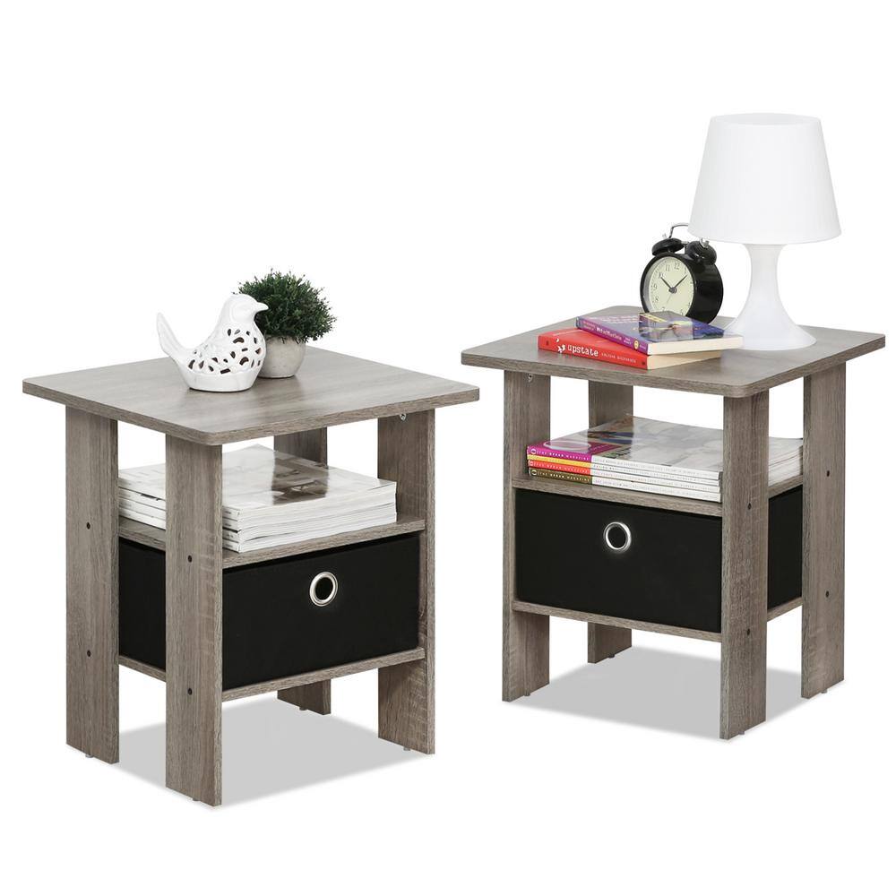 Contemporary Oak Gray Rectangular End Table with Drawer, Set of 2