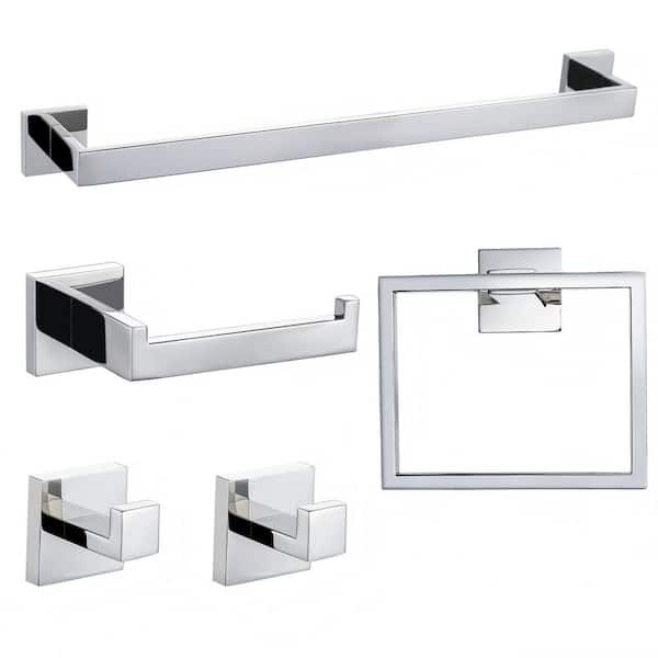 5-Piece Chrome Towel Racks for Bathroom, Stainless Steel Wall Mount Towel Bar, Towel Hook and Toilet Paper Holder