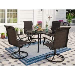 5-Piece Patio Outdoor Dining Set with Round Table and Rattan Swivel Chair