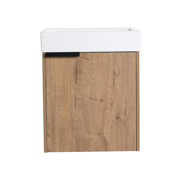 19 in. W x 15 in. D x 22.8 in. H Wall-Mounted Bath Vanity in Light Brown with White Ceramic Vanity Top