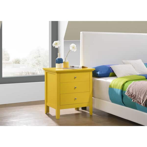AndMakers Hammond 3-Drawer Yellow Nightstand (26 in. H x 24 in. W x 18 in. D)