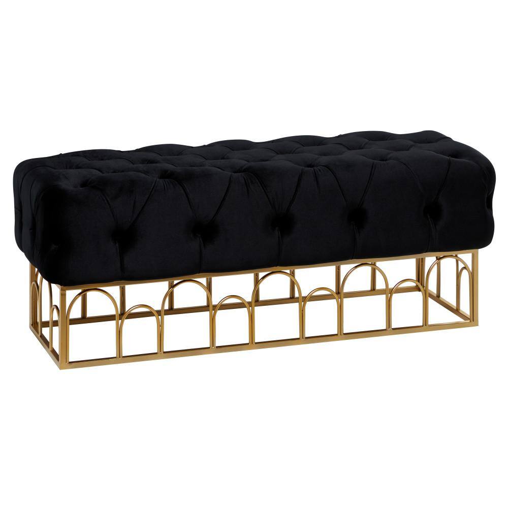 Litton Lane Black Bench with Gold Base 18 in. X 49 in. X 20 in. 58771