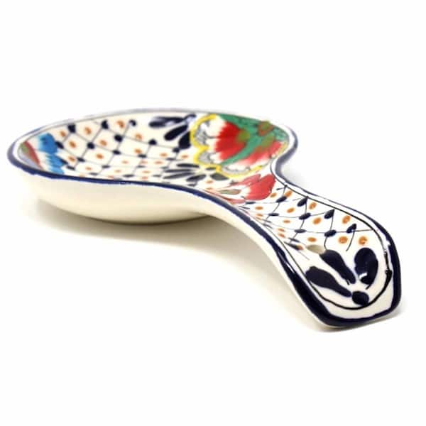 Encantada Handmade Pottery Spoon Rest - Dots & Flowers