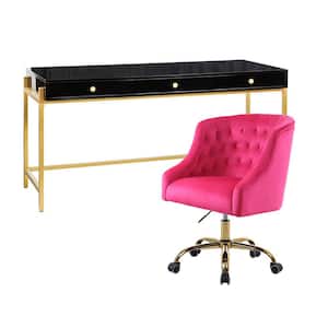 Yakira Fuchsia Polyester Desk and Chair Set with Swivel Task Chair