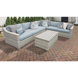 Fairmont 7-Piece Wicker Outdoor Sectional Seating Group with Spa Blue Cushions