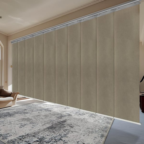 EMOH Linen Beige 120 in. - 218 in. W x 94 in. L Adjustable 10-Panel Satin Nickel Double Rail Panel Track with 23.5 in. Slates