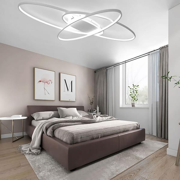 OUKANING 37 in. White Integrated LED Modern Geometric Flush Mount