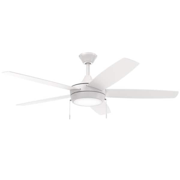 Nolyn V 52 in. 5-Blade Standard Matte White Modern LED Downrod Mount Ceiling Fan with Matte White Blades