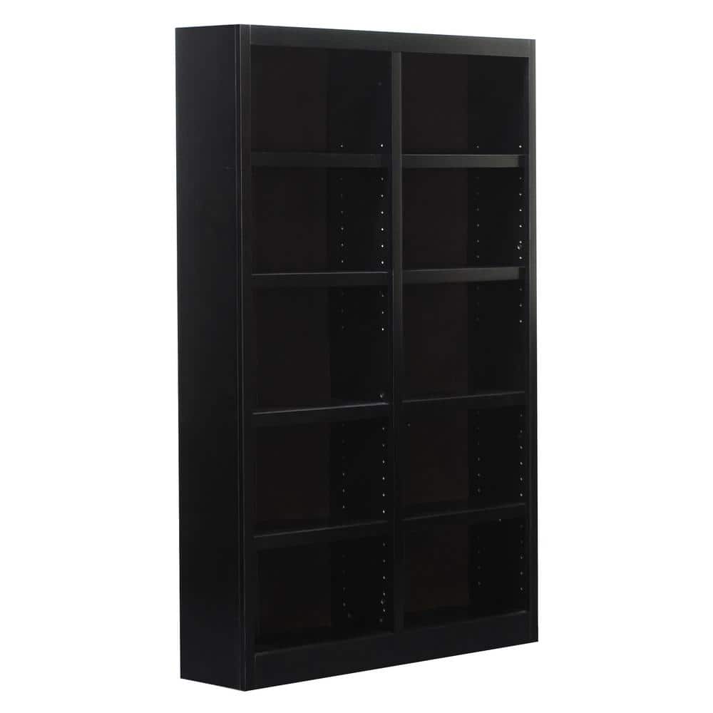 Espresso Finish Double Wide 10-Shelf Adjustable Bookcase
