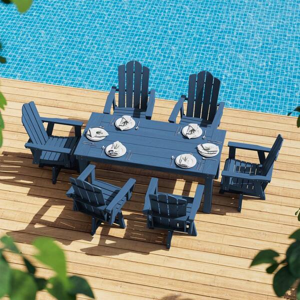 JEAREY HDPE Outdoor Swivel Dining Chair Navy HDPE Frame Swivel