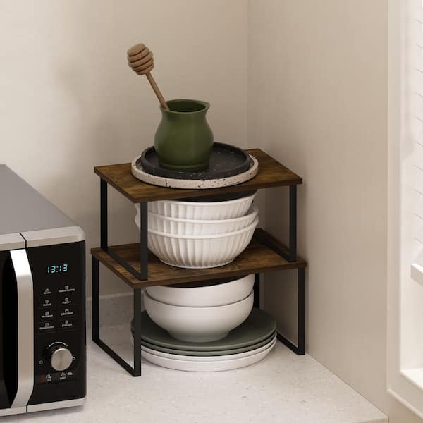 Ravel Amber Pine/Black Nestable Kitchen Counter Shelves (Set of 2)