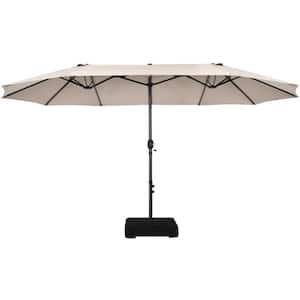 15 ft Double-Sided Patio Umbrella Market Twin Umbrella w/Enhanced Base Beige