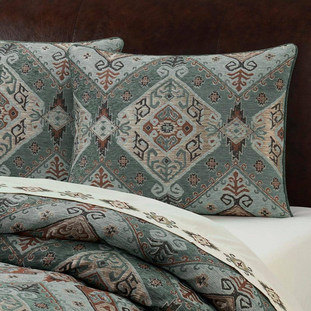 King Size Blue and Taupe Jacquard Comforter Set