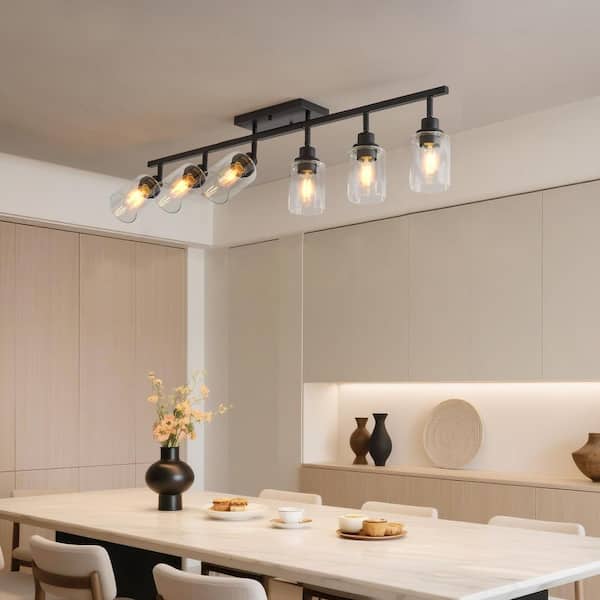 43 in. 6-Light Matte Black Hard Wired Track Lighting, 4 ft. Ceiling Spotlight with Clear Cylinder Glass Shades