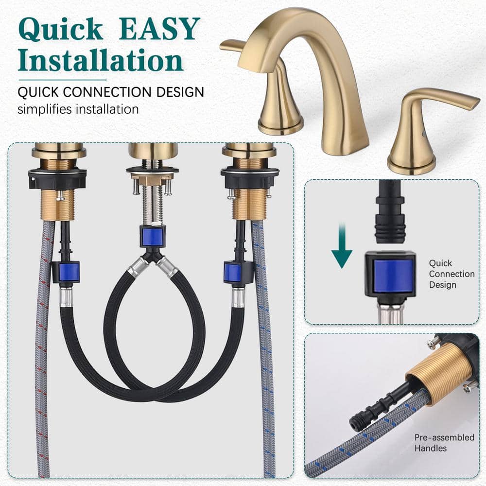 Brushed Gold 8-Inch Widespread Double Handle Bathroom Faucet
