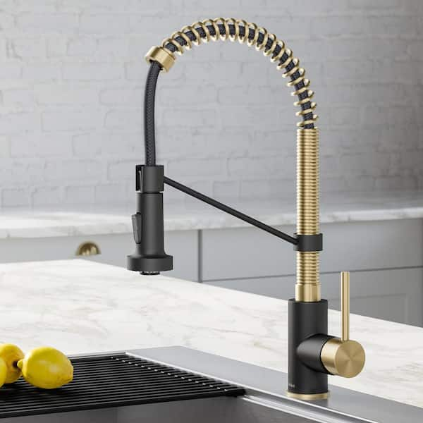 Single Handle 18-Inch Faucet with Dual Function Pull-Down Sprayhead in Spot  Free Antique Champagne Bronze/Matte Black