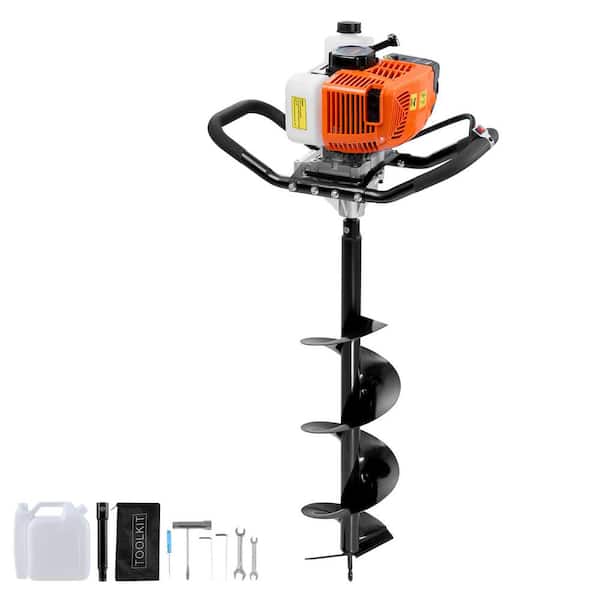 Post Hole Digger Gas Powered, 63CC 2400W Earth Auger, with 8in. Auger Drill Action Design Bits, Orange+Black 2025 update