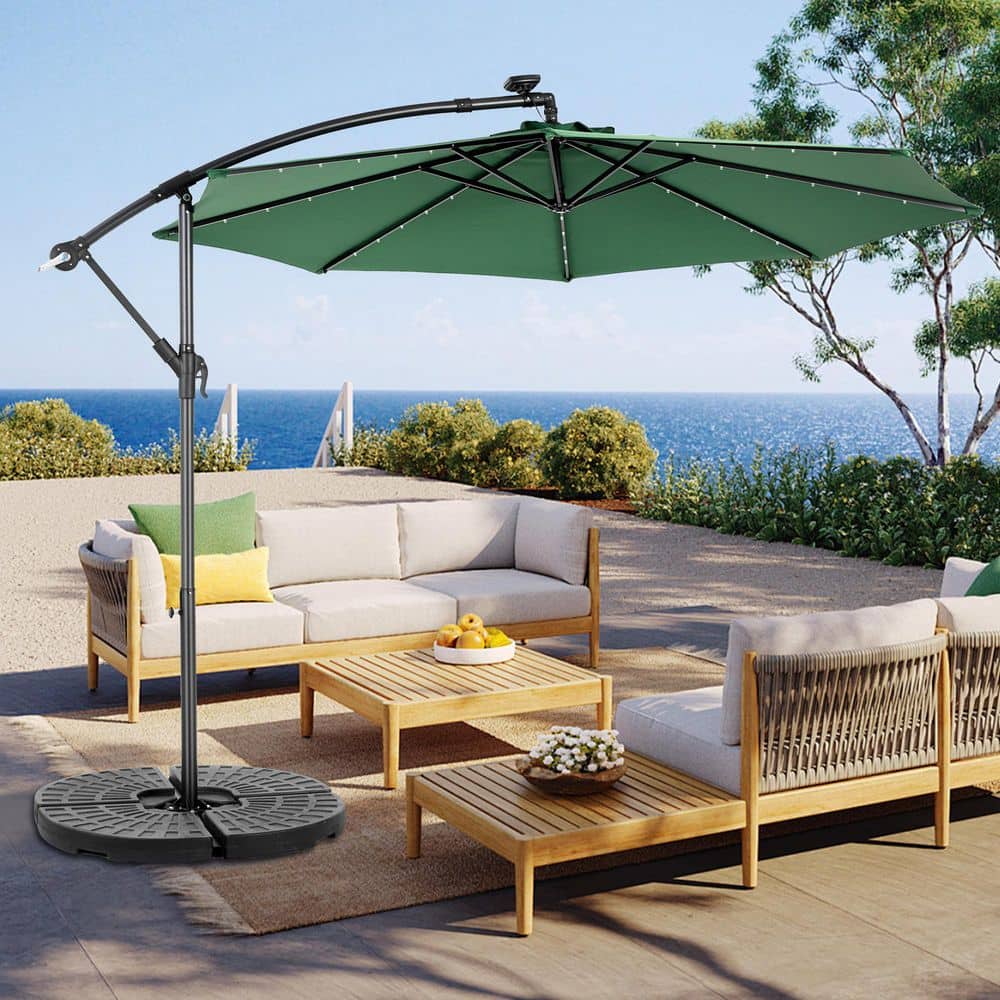 10 ft. Outdoor Patio Umbrella， Solar LED Offset Hanging Parasol, 1.89 in.
