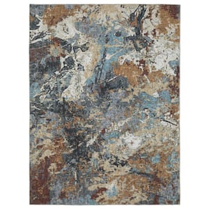 Summit Blue/Rust 5 ft. x 7 ft. Abstract Earth Polyester Machine Washable Indoor Area Rug
