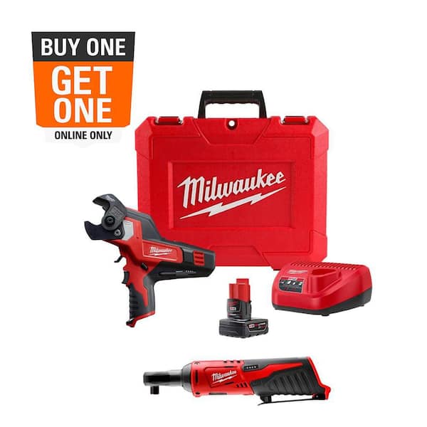 M12 12V Lithium-Ion Cordless 600 MCM Cable Cutter Kit with M12 3/8 in. Ratchet (Tool-Only)