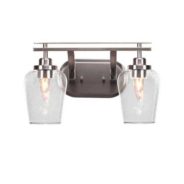Unbranded Monroe 15.75 in. 2-Light Brushed Nickel Vanity Light 5 in. Clear Bubble Glass Shade No Bulbs Included