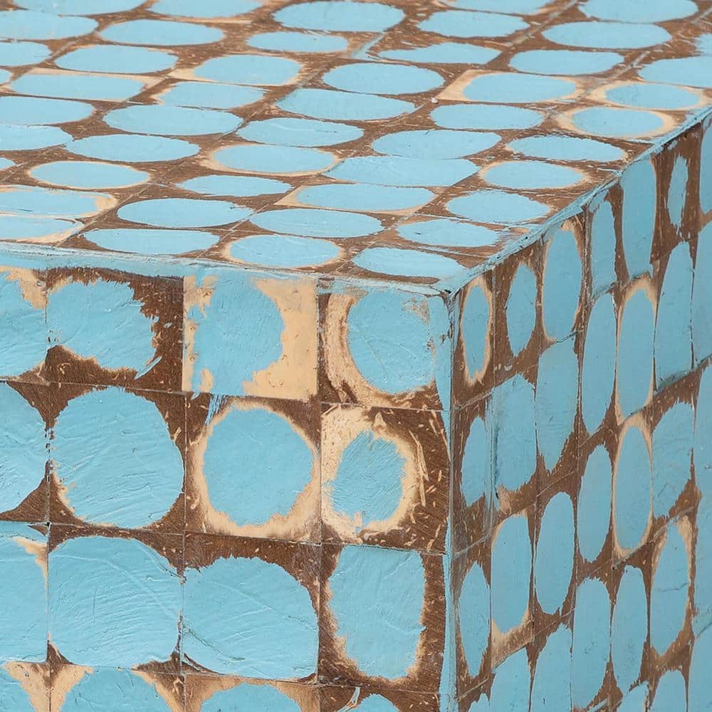 Janella 16.5 in. Sky Blue Square Coconut Shell End Table - thumbnail 4