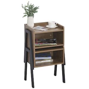 18 in. Oak Rectangular Wooden End Table with Open Shelves 2-Pieces
