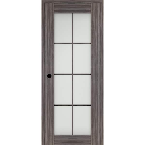Belldinni Paola 8-Lite 24 in. x 84 in. Right-hand Frosted Glass Gray Oak Composite Solid Core Wood Single Prehung Interior Door