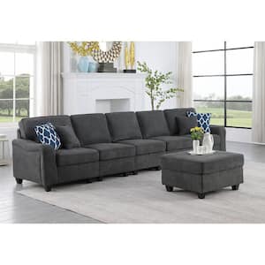 145 in. W 6-Piece Woven Modular Velvet Sofa in Dark Gray