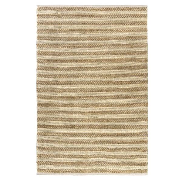 Unbranded Nautical Coastal White/Tan  5 ft. x 7 ft. 9 in. Striped Hand-Woven Indoor Area Rug
