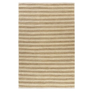 Nautical Coastal White/Tan LR82490 5 ft. x 7 ft. 9 in. Striped Hand-Woven Indoor Area Rug