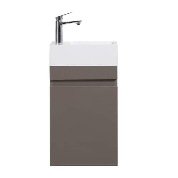 WELLFOR 16 in. W x 8.7 in. D x 24.8 in. H Single Sink Wall Mounted Bath Vanity in Gray with White Ceramic Top