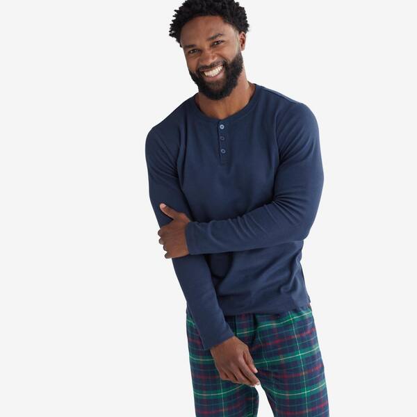 The Company Store Company Cotton Family Flannel Men's XX-Large Red/Navy  Plaid Henley Pajama Set 60010R-XXL-RED/NAVY - The Home Depot